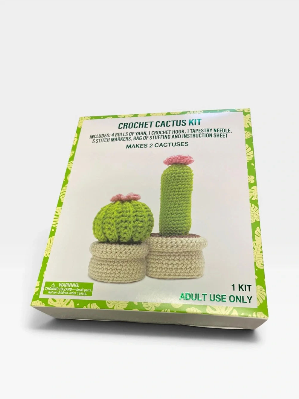Crochet Cactus Kit - Green & Pink Faux Floral Accent